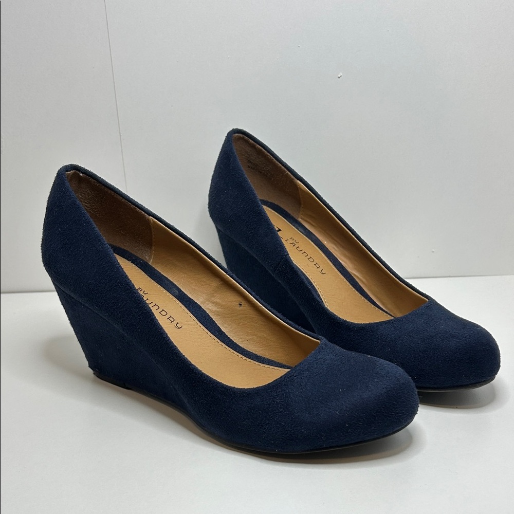 Classic Navy Suede Wedge Pumps - Brand: Unknown